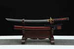 Clay Tempered T10 Steel Wakizashi Real Hamon Razor Sharp Samurai Sword Red Black